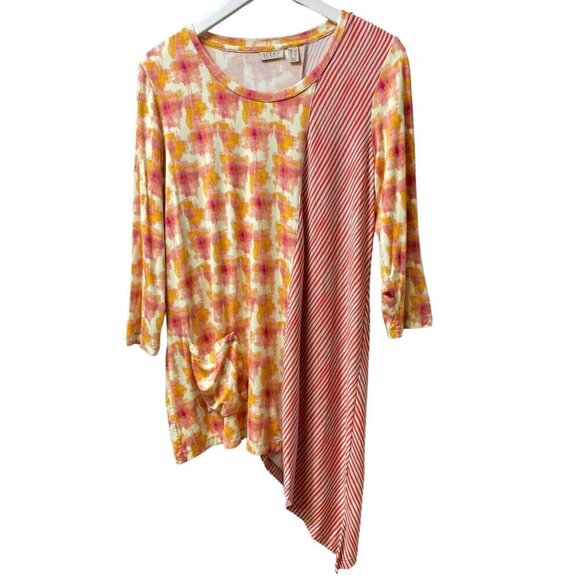 LOGO Lori Goldstein Womens Top Size Large Boho Tunic Tee 3/4 Sleeve NWOT - Picture 2 of 8
